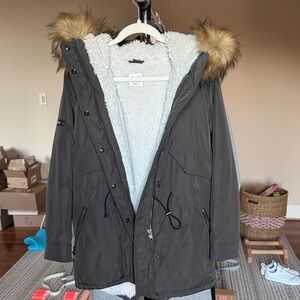 Women's Fur-Trimmed Hooded Parka Coat